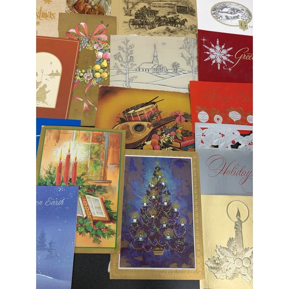 Vintage Metallic Christmas Cards Fronts ONLY for Scrapbooking Crafts Lot of 50+
